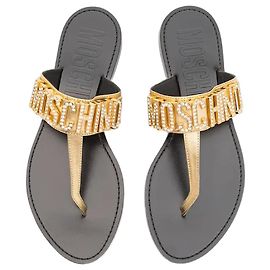 Moschino Crystal Logo foiled thong sandals Golden