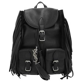 Sac à dos à franges en cuir noir Yves Saint Laurent Noir