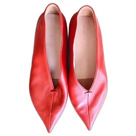 Céline CELINE Babouche Rouge Doux V Cousu Main POINTU Ballerine PLATS Rouge