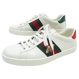 Gucci-NINE GUCCI ACE EMBROIDERED SNEAKERS 429446 8 42 LEATHER + BOX-White