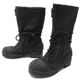 DIOR SHOES RANGER BOOTS 38 IN BLACK OBLIQUE CANVAS BOX BLACK BOOTS Black