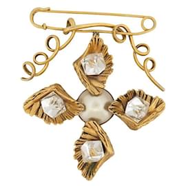 BROCHE VINTAGE YVES SAINT LAURENT RIVE GAUCHE BROCHE DE METAL DORADO EN ACERO Dorado