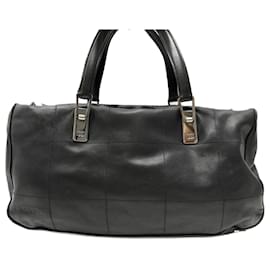 Chanel-SAC A MAIN CHANEL BOWLING CHOCOLATE BAR CUIR NOIR LEATHER HAND BAG PURSE-Noir