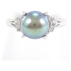 Autre Marque-PT900 Platinum Ring with 8mm Pearl and 0.09ct Diamond in Excellent Condition-Other