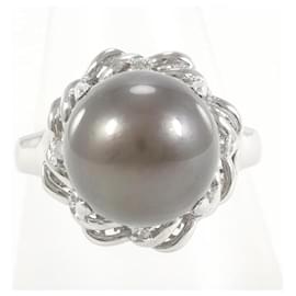 Autre Marque-PT900 Platinum Ring with 12mm Pearl and 0.11ct Diamond in Excellent Condition-Other