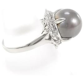 Autre Marque-PT900 Platinum Ring with 12mm Pearl and 0.11ct Diamond in Excellent Condition-Other