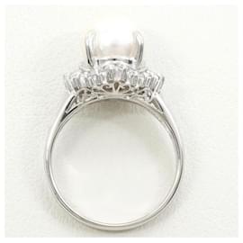 Autre Marque-PT900 Platinum Ring with 9mm Pearl and 0.32ct Diamond in Excellent Condition-Other