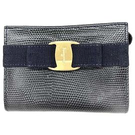 Salvatore Ferragamo Vara Ribbon Leather Pouch 223057 Black