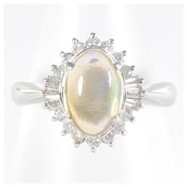 Autre Marque-PT900 Platinum Ring with Water Opal and Diamond in Excellent Condition-Other