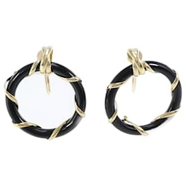 Autre Marque-K18 Yellow Gold Onyx Earrings in Pristine Condition-Other