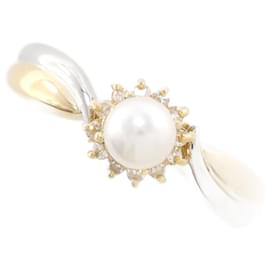 Autre Marque-PT900 Platinum K18YG Yellow Gold Pearl Ring in Excellent Condition-Other