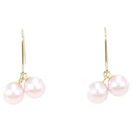 Autre Marque-K18 Yellow Gold Imitation Pearl Earrings in Pristine Condition-Other