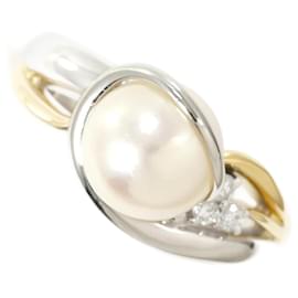 Autre Marque-PT900 Platinum K18 Yellow Gold Pearl Ring in Excellent Condition-Other