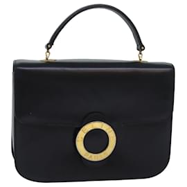 Céline-CELINE Circle Hand Bag Leather Black Auth bs16343-Black