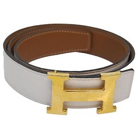 Hermès Ceinture en cuir HERMES Constance 37,4"" blanche Auth am6629 Blanc
