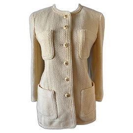 Chanel Tweed Jacket Yellow Size 38 Yellow