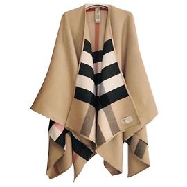 Burberry CHARLOTTE REVERSIBLE SOLID CHECK WOOL CAPE Beige