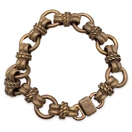 Céline-Paris Vintage Antiquated Gold Metal Chain Link Bracelet-Golden