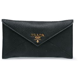 Prada Black Vitello Grain Envelope Wallet Black