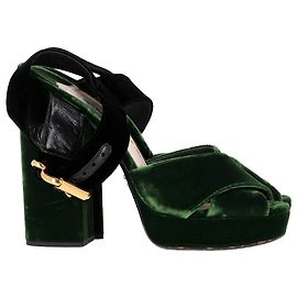 Sandales à plateforme colorées en velours vert de Prada Vert