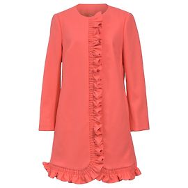 Red Valentino Ruffle Detail Coat in Pink Wool Brown Pink