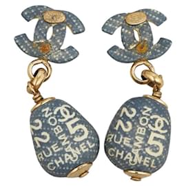 Autre Marque-Chanel NO.5 Cambon Coco Mark Swing Earrings Navy Gold Plated in Very Good Condition-Other