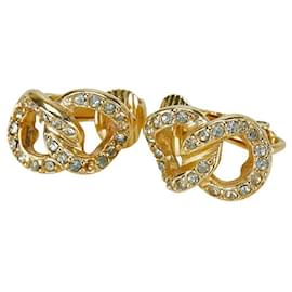 Autre Marque-Dior Rhinestone Clip-On Earrings Gold Plated in Very Good Condition-Other