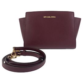 Michael Kors Leather Shoulder Bag Wine Red Red