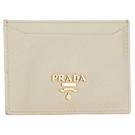 Autre Marque-Prada Leather Logo Card Case Beige in Very Good Condition-Other