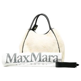 Max Mara Alpaca Wool Leather Teddy Bear Handbag Black