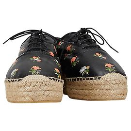 Yves Saint Laurent Saint Laurent Floral Leather Espadrille Black