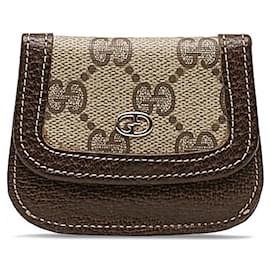 Autre Marque-Gucci GG Supreme Coin Case Beige Brown PVC Leather in Good Condition-Other