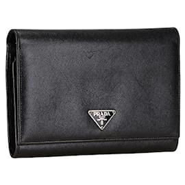 Autre Marque-Prada Leather Long Wallet with Triangle Logo Plate in Very Good Condition-Other