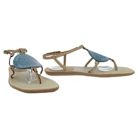 Autre Marque-Louis Vuitton Leather Flat T&B Sandals Sky Blue in Great Condition-Other