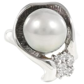 Autre Marque-PT850 Platinum Pearl Ring with Diamond in Excellent Condition-Other