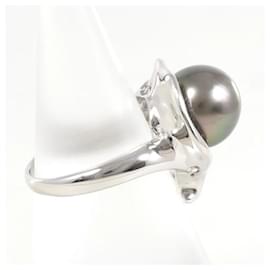 Autre Marque-PT850 Platinum Pearl Ring with Diamond in Excellent Condition-Other