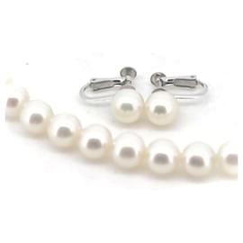 Autre Marque-Tasaki K18WG White Gold Pearl Necklace and Earring Set in Great Condition-Other