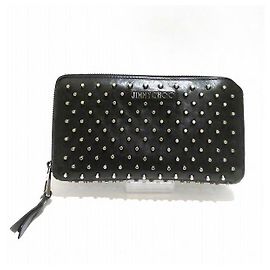 Jimmy Choo Leather Metal Zippy Wallet Black