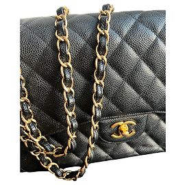 Chanel Black Grained Calfskin Leather Handbag Black