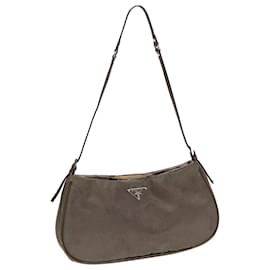 Prada-PRADA Accessory Pouch Nylon Khaki Silver Auth 85342-Silvery,Khaki