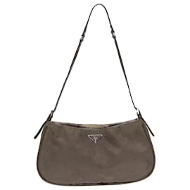 Prada-PRADA Accessory Pouch Nylon Khaki Silver Auth 85342-Silvery,Khaki