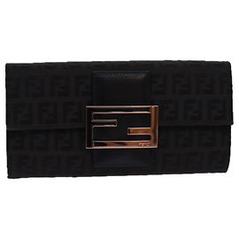 FENDI Zucchino Canvas Long Wallet Brown Auth am6703 Brown