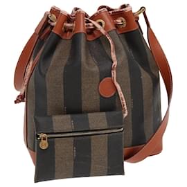Fendi-Sac à épaule en toile Pecan FENDI en cuir PVC marron Auth 83311-Marron