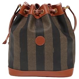 Fendi-Sac à épaule en toile Pecan FENDI en cuir PVC marron Auth 83311-Marron