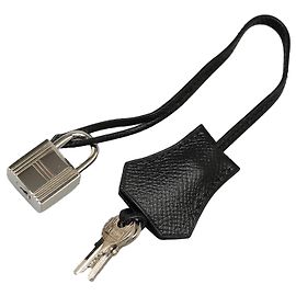 Conjunto de cadeado e chave Clochette em Epsom preto Hermès Preto