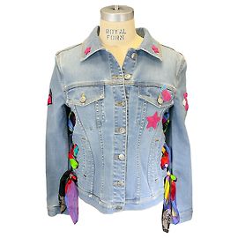 Hellblaue, bestickte Jeansjacke von Ermanno Scervino Blau