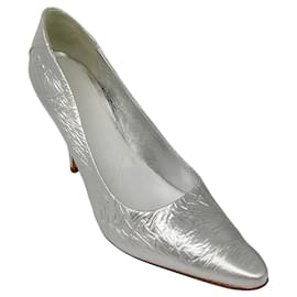 Maison Martin Margiela-Maison Margiela Silver Metallic Crinkled Leather Pumps-Silvery