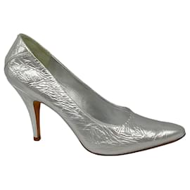 Maison Martin Margiela-Maison Margiela Silver Metallic Crinkled Leather Pumps-Silvery