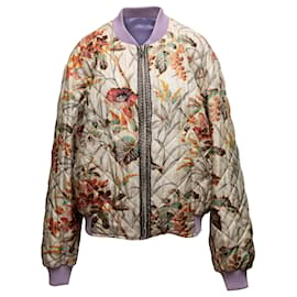 Autre Marque-Beige & Multicolor Pierre-Louis Mascia Silk Floral Print Bomber Jacket Size US L-Beige