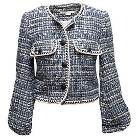 Giacca in tweed Veronica Beard blu navy e bianca taglia US 2 Blu navy
